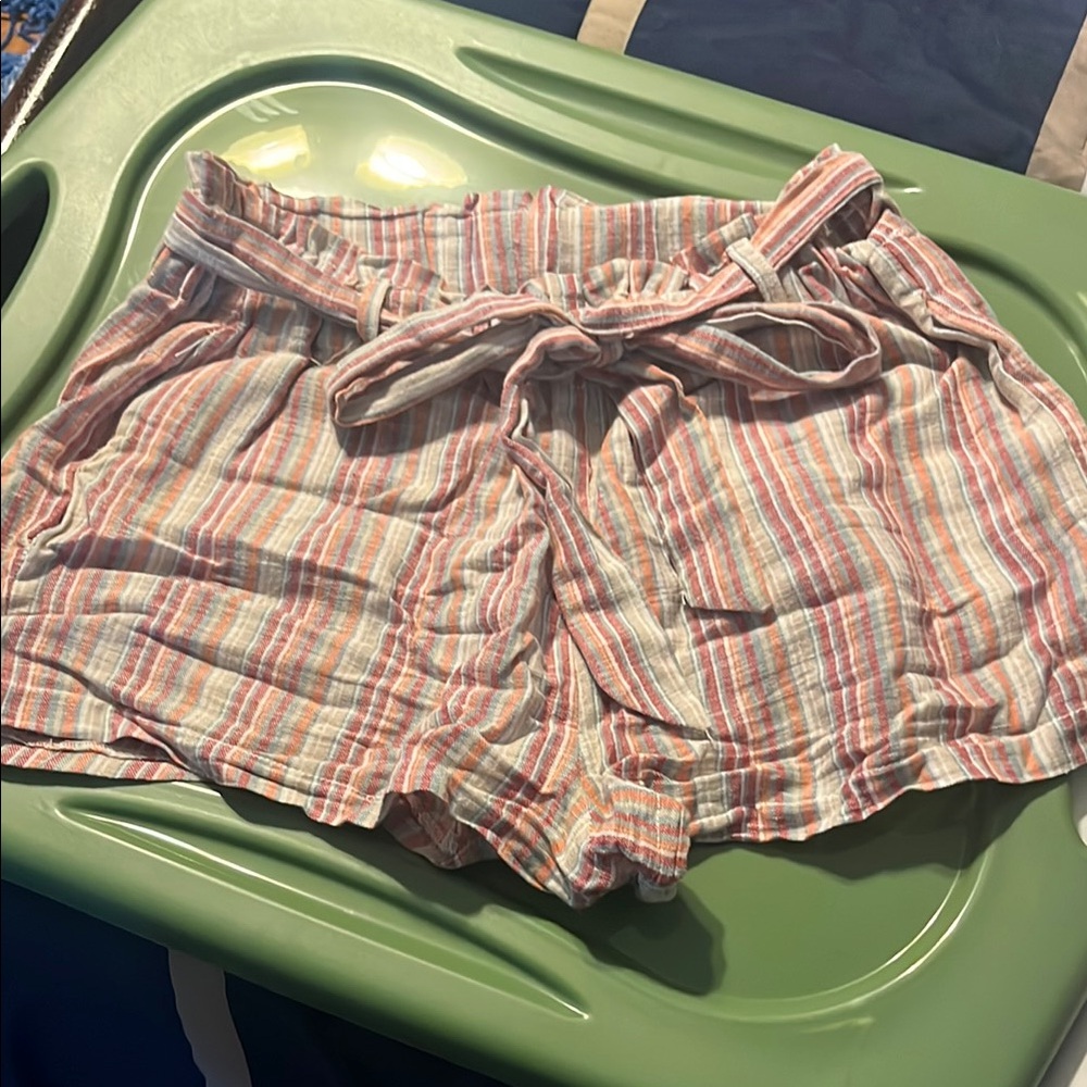High Waist Pink and Orange Shorts with Elastic Waistband